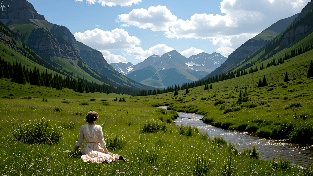 Mary resting by the creek in the valley